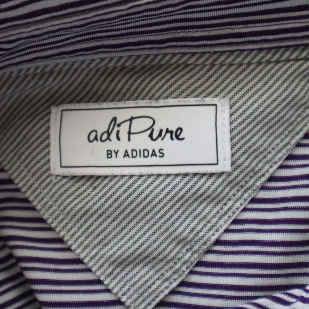 Adidas Polo Shirt Mens XL Adi Pure‎ Golf Performance Purple Striped Short Sleeve